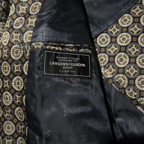 Lebow Clothes 100% Silk Blazer Gold Navy Pattern Sz 48 Made in USA Vintage - Picture 4 of 9